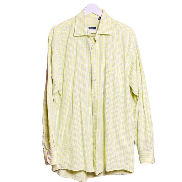 Burberry Men's Light Yellow And White Plaid Button-Up Long Sleeve Shirt Size M - Picture 9 of 10
